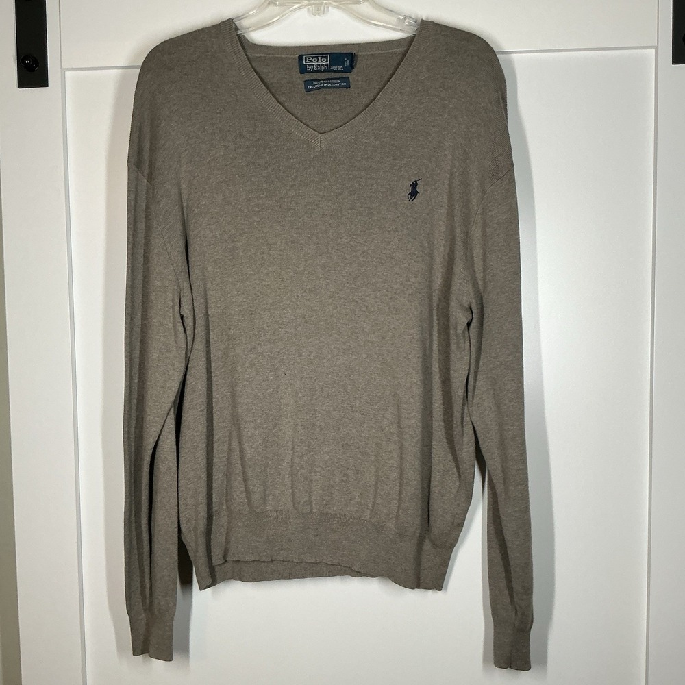 Polo Ralph Lauren Men's‎ Pima Cotton V-Neck Sweater - Size Large - Gray Preppy